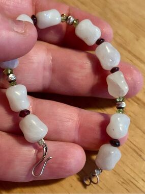 Hand Crafted Gemstone Bracelet Amazonite,Garnet,Peridot & Silver With Clasp